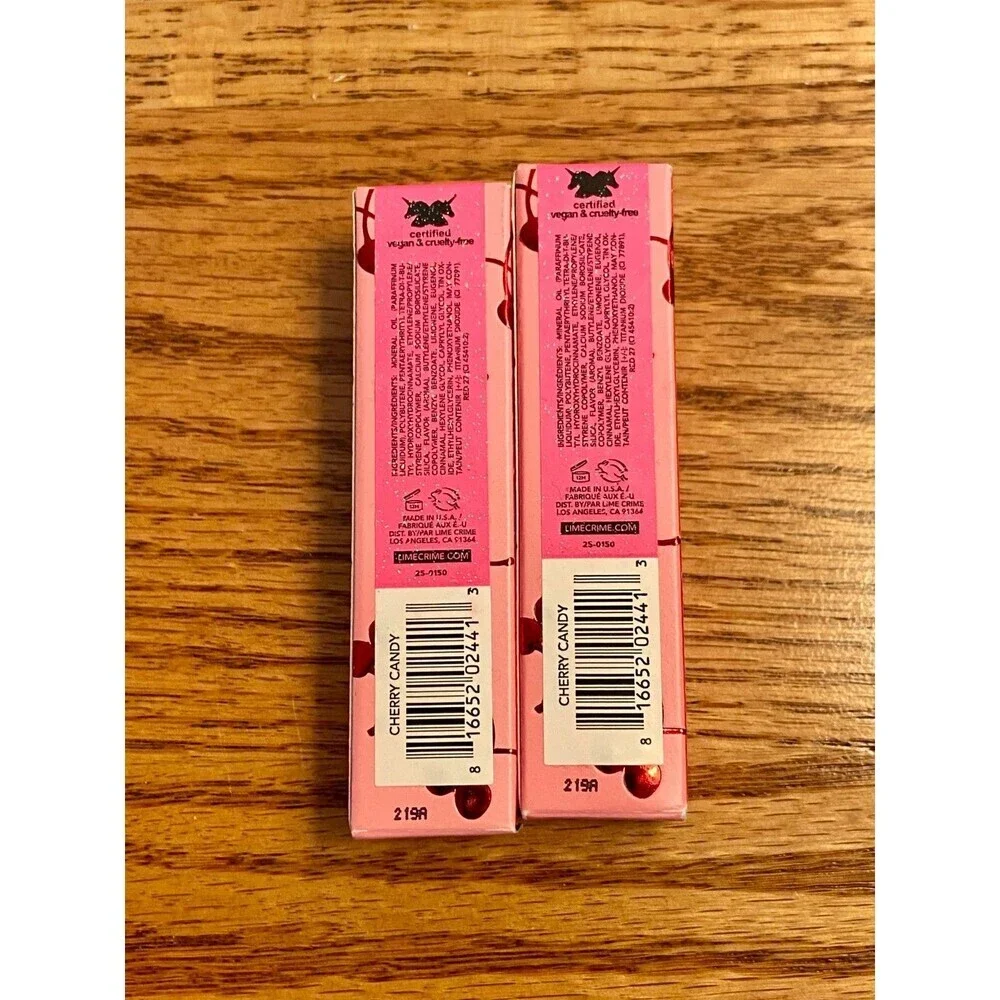 (2) Lime Crime Wet Cherry Ultra Shiny Lip Gloss - CHERRY CANDY NIB Pink Shimmer